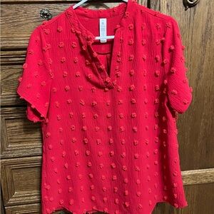 Blooming Jelly red v neck womens short sleeve medium top, chiffon, smoke free